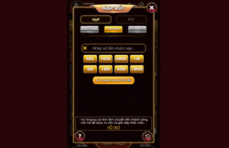 Nạp tiền XOk102 qua QR Code